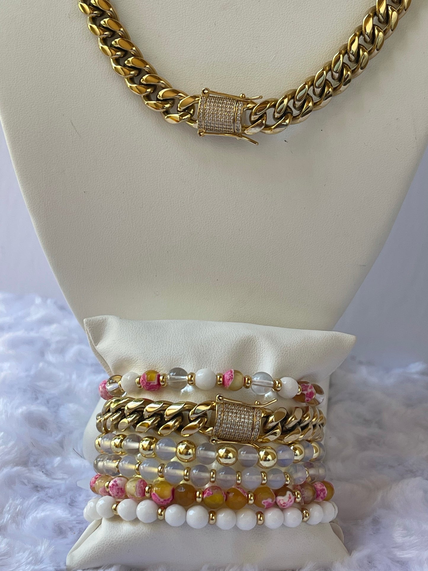 Cuban Link 14 karat Gold plated Necklace Set bracelet