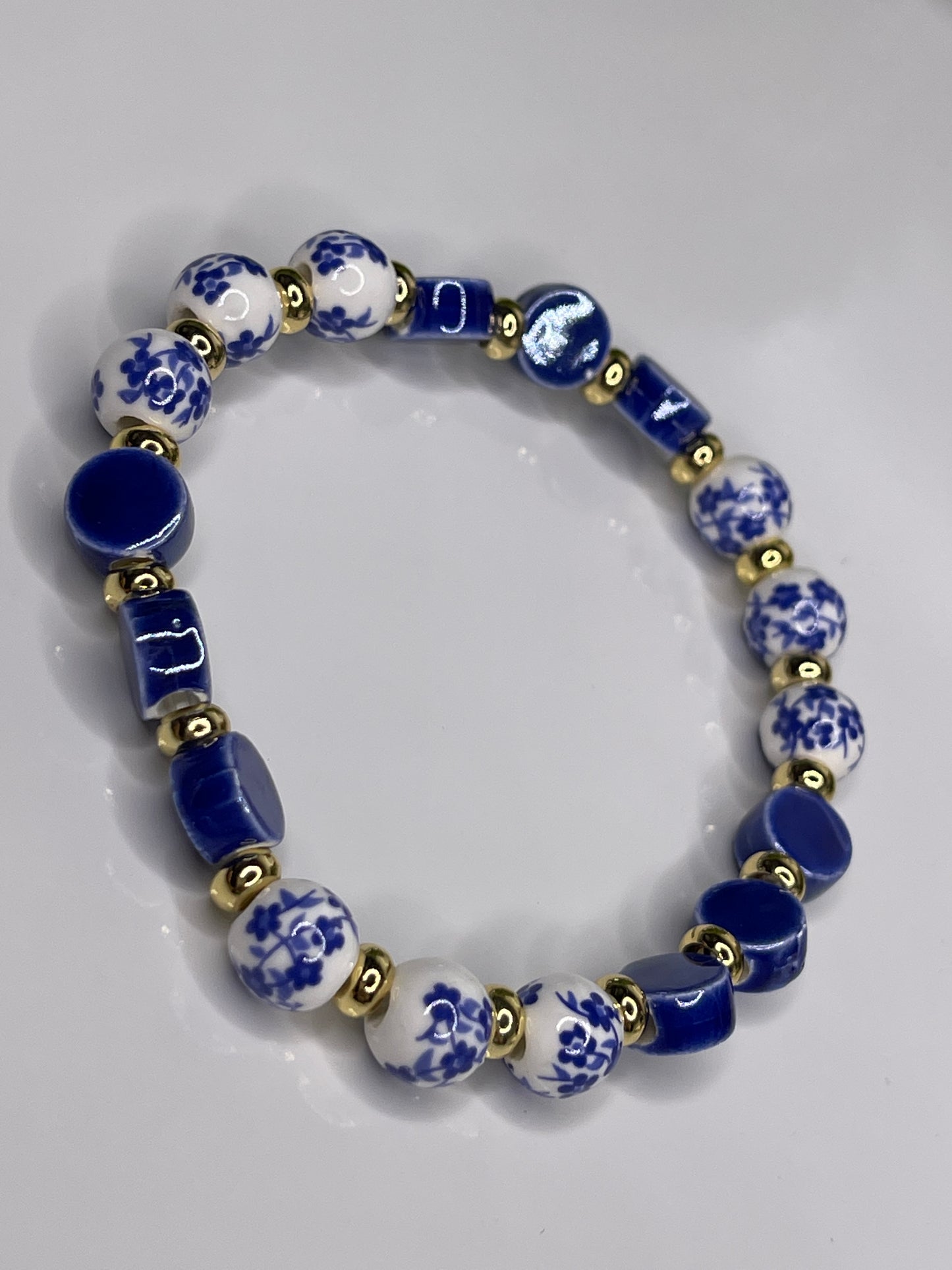 Stackable Blue Beaded / Gold beaded bangle