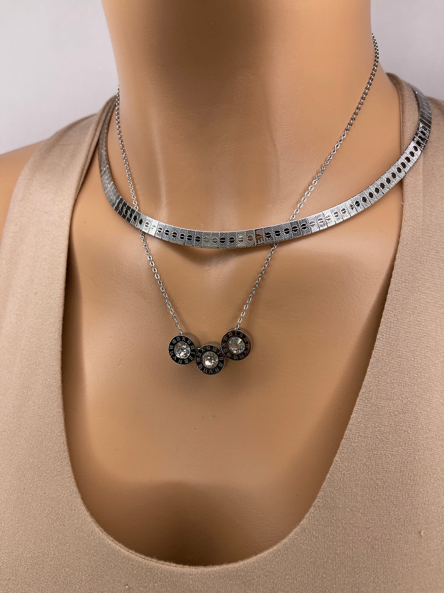 Silver Stainless Steel Necklace set