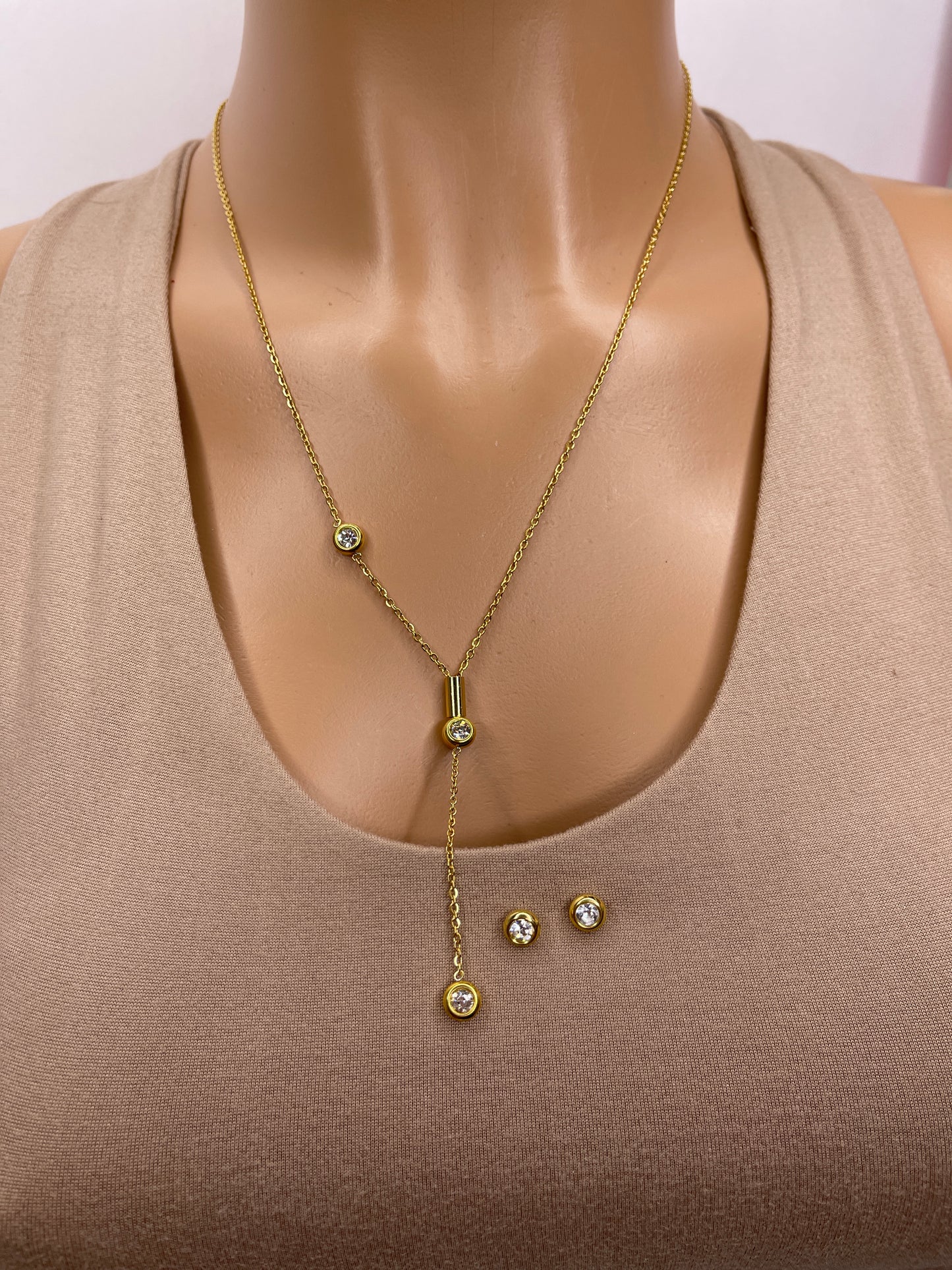 Dainty Crystal Necklace Set earrings