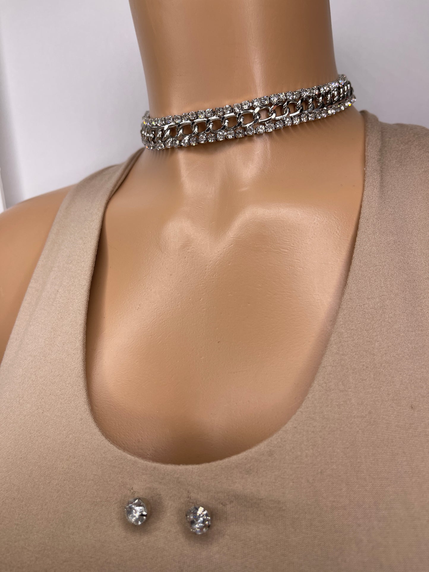 Silver Choker Necklace set with earrings