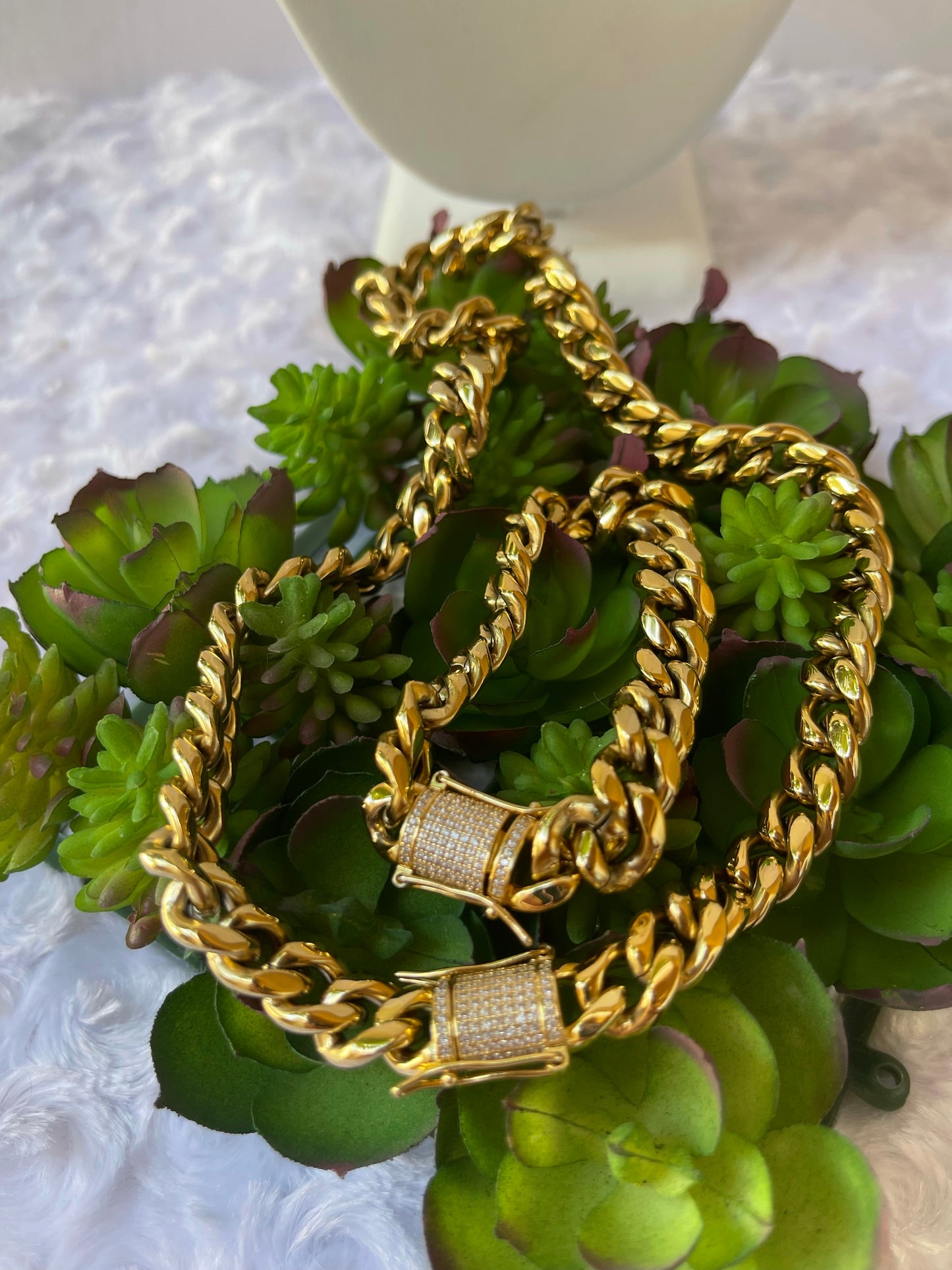 Cuban Link 14 karat Gold plated Necklace Set bracelet