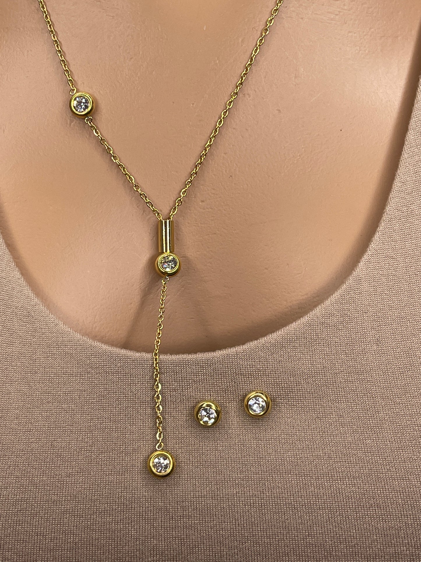 Dainty Crystal Necklace Set earrings