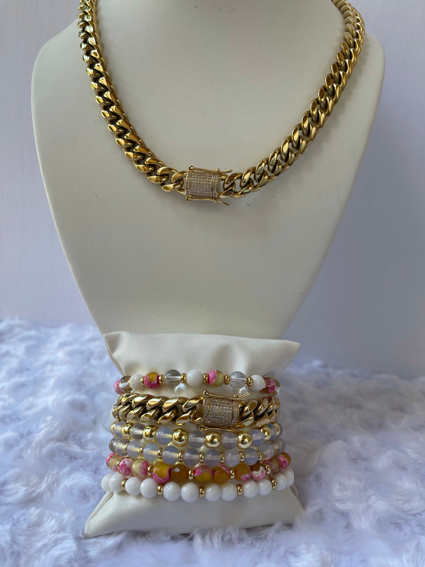 Cuban Link 14 karat Gold plated Necklace Set bracelet