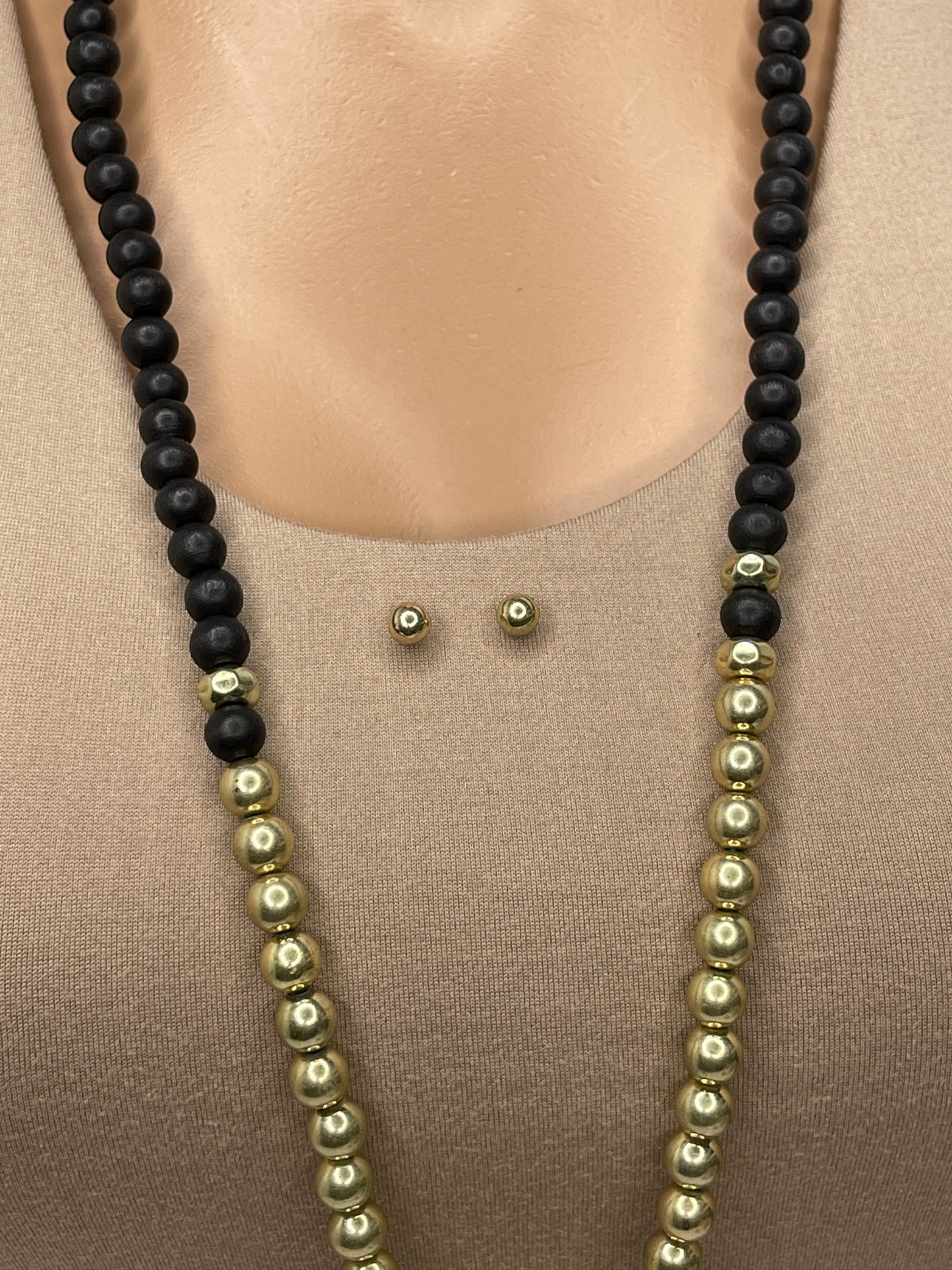 Jupiter Black & Gold Long Necklace Set Earrings