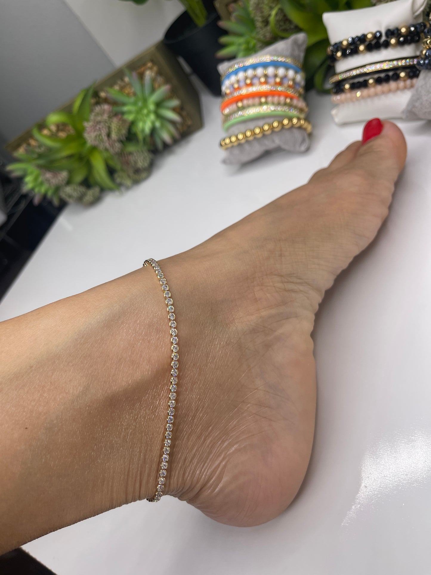 Tennis Style Anklets 18 karat plated Silver Anklets