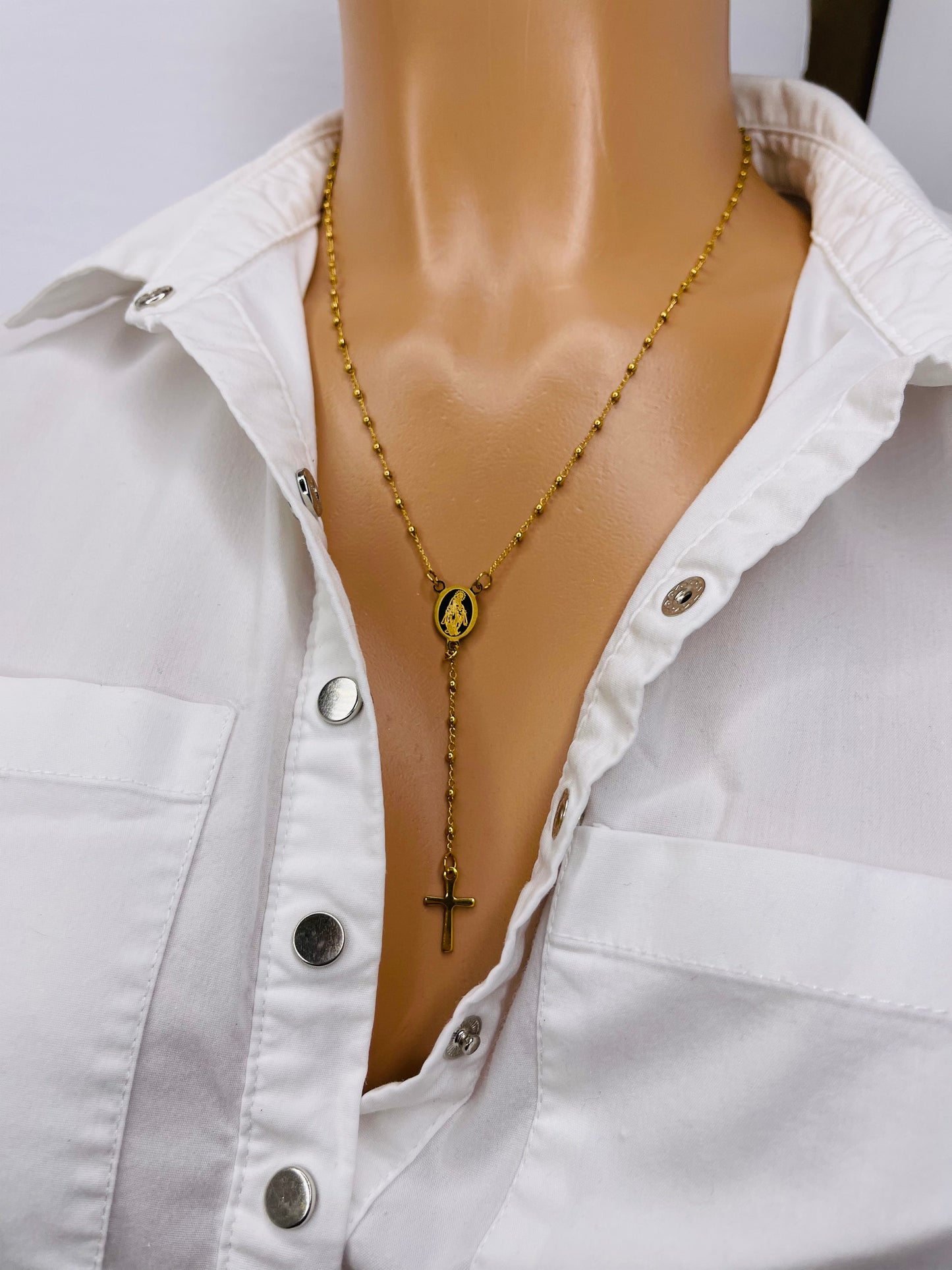 Gold Rosary Religious Necklace