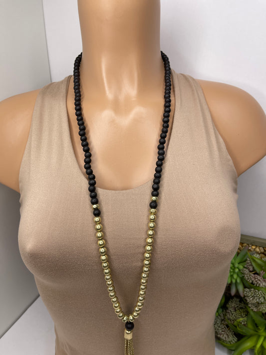 Jupiter Black & Gold Long Necklace Set Earrings