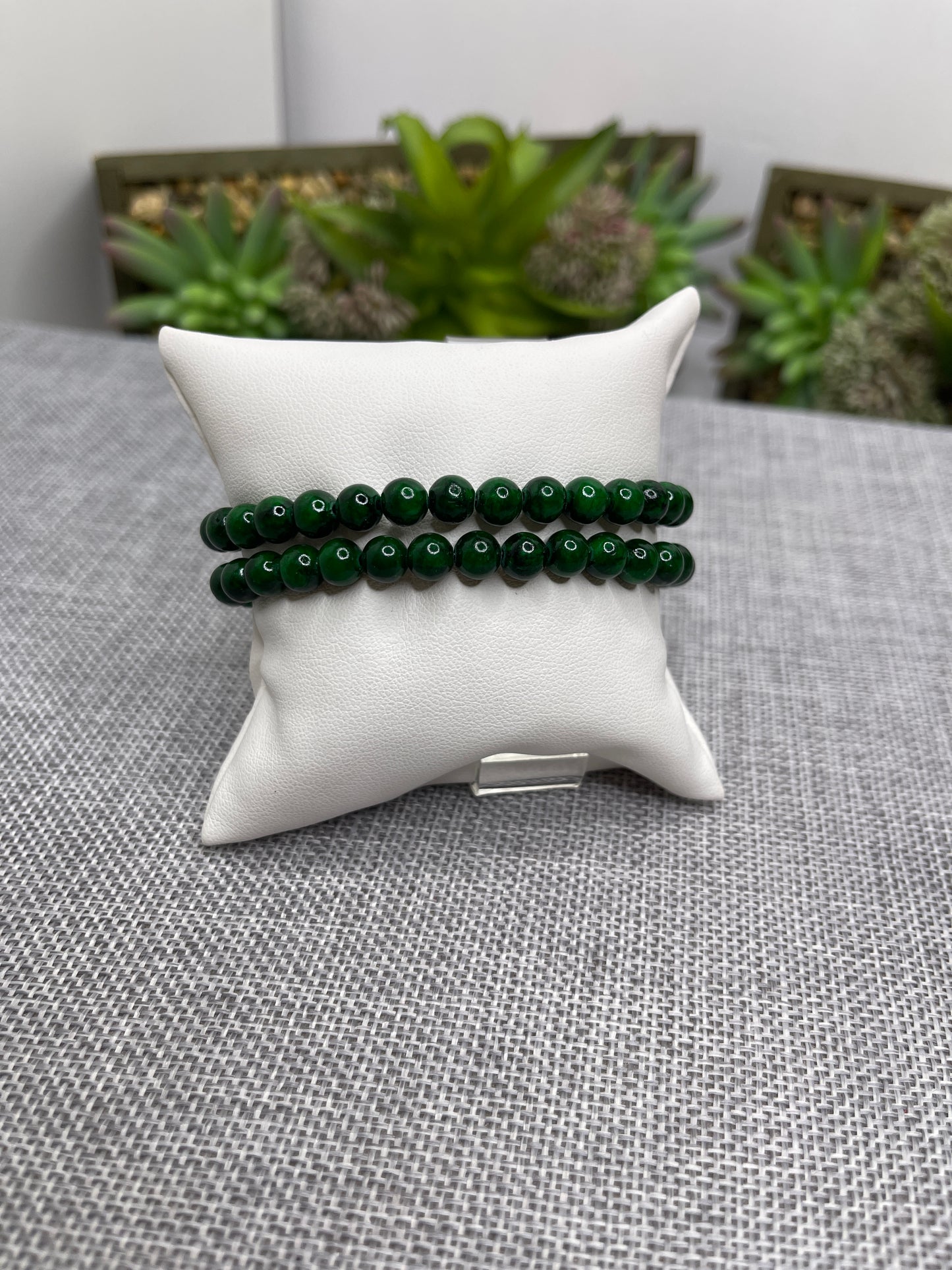 Men’s Beaded Bracelets in Green Agate