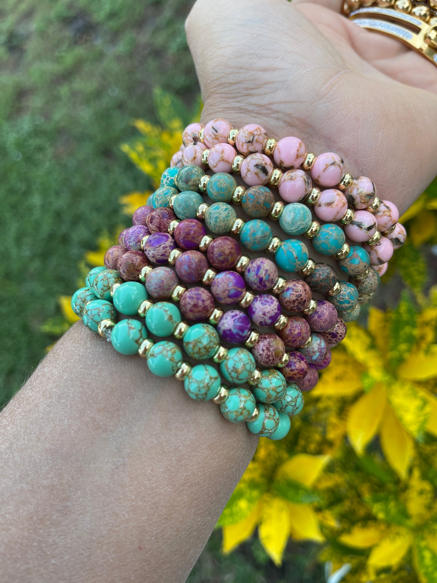 Arm Candy Beaded Bracelets with 18 karat plated spacer