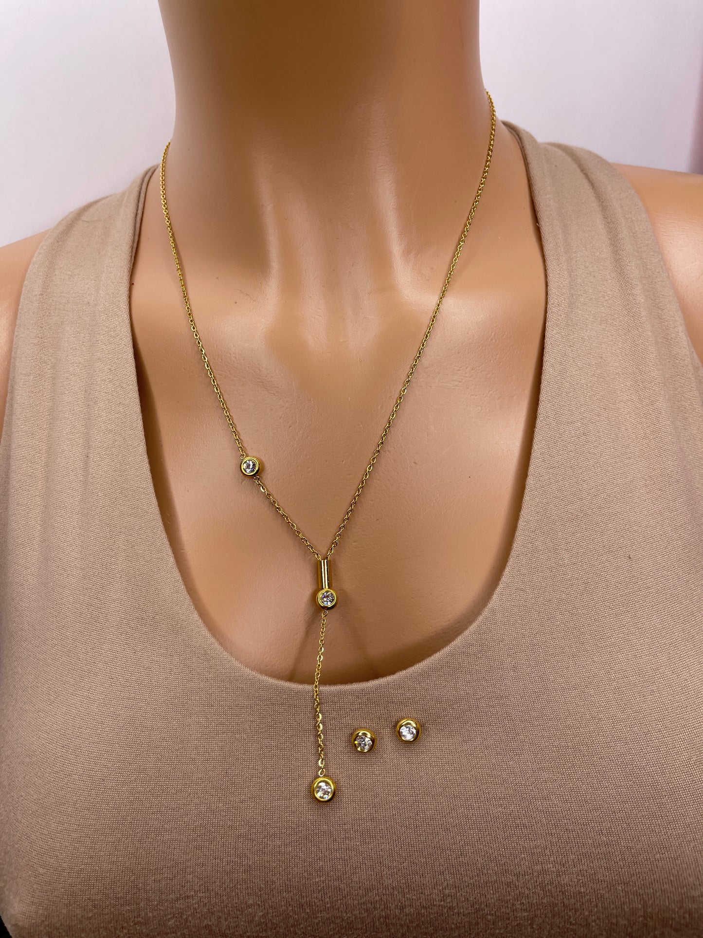 Dainty Crystal Necklace Set earrings