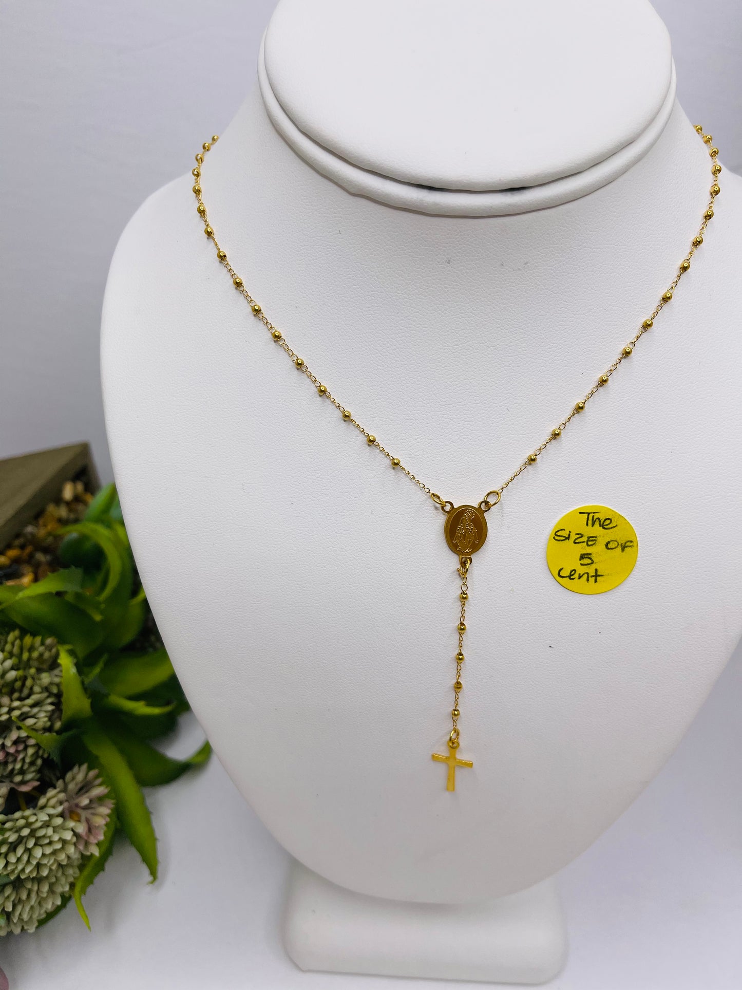 Gold Rosary Religious Necklace