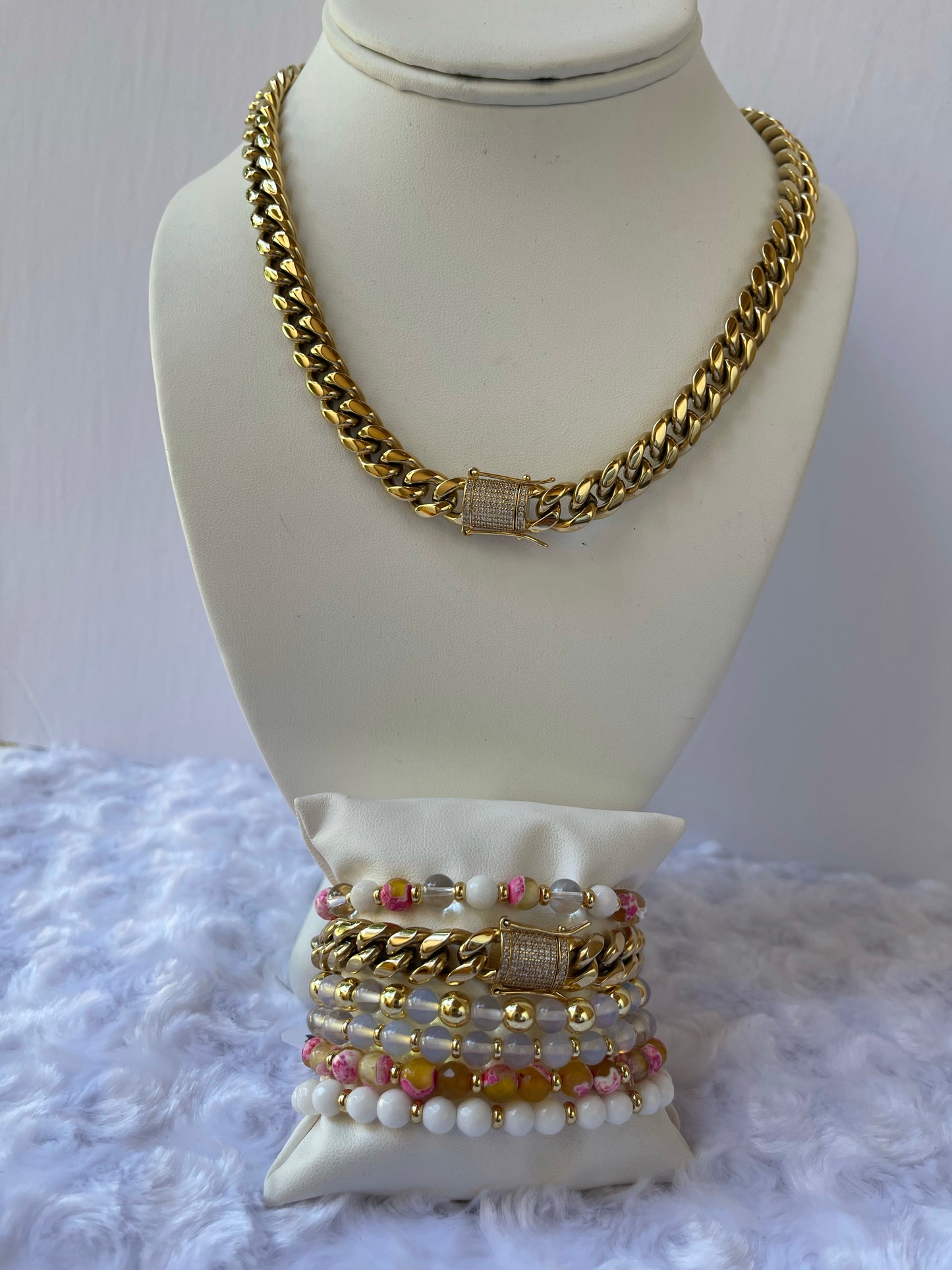 Cuban Link 14 karat Gold plated Necklace Set bracelet