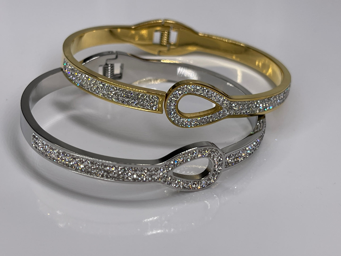 Gold / Silver Bangle Bracelet with Zirconia Stones Arm Candy