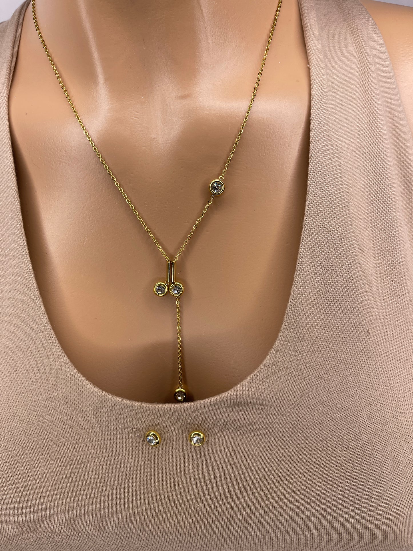 Gold Zirconia Necklace with Earrings